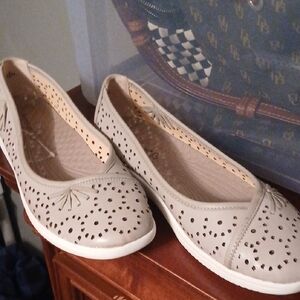 BareTraps Beige Perforated Slip-On Flats